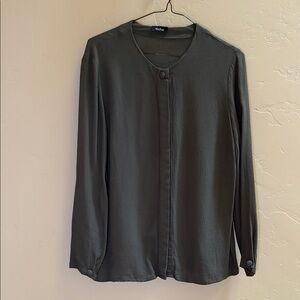 Dark Green Button-Up Blouse